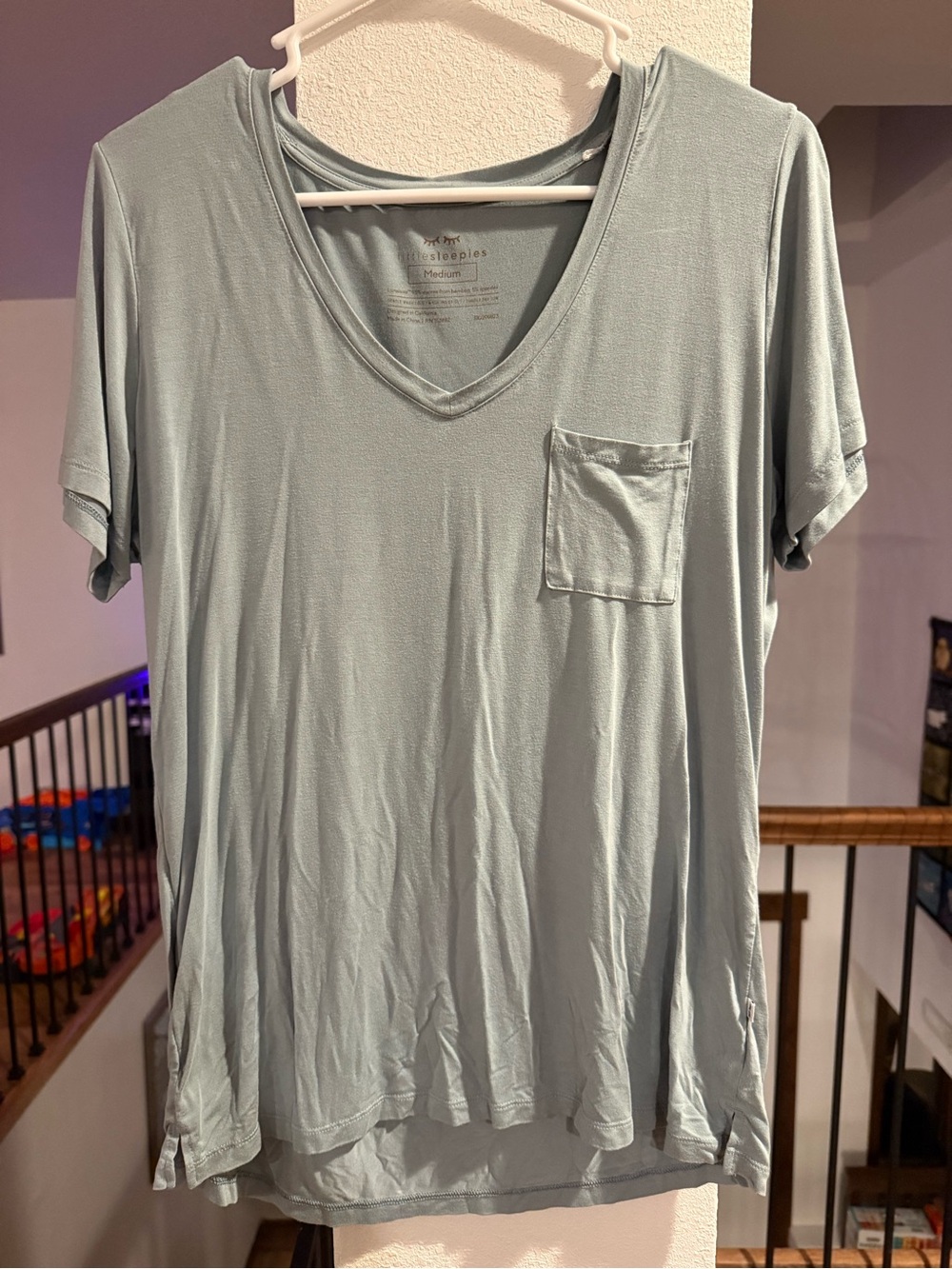 Little Sleepies Women’s V-Neck Pocket Tee - Light Blue